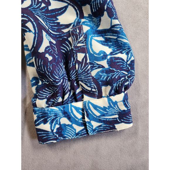 Tory Burch Button Up Tunic Top Womens Size 10 Blue Floral Geometric Wool Silk - Picture 10 of 14